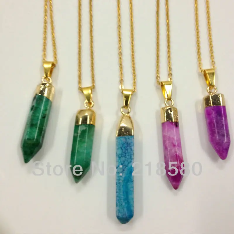 

SN-071 5PCS Mix Color Hearling Crystal Necklace,Agates Point Necklace, Gold Electroplated