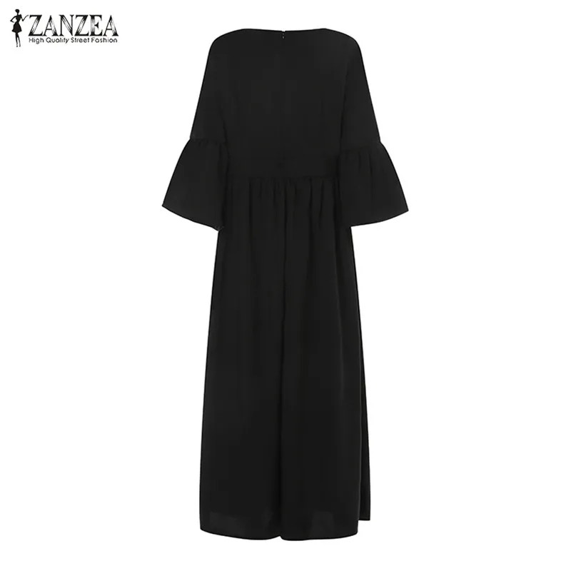 Женское летнее платье, ZANZEA, винтажное, с принтом, женское, длинное, макси, Vestidos, повседневное, свободное, с оборками, сарафан размера плюс