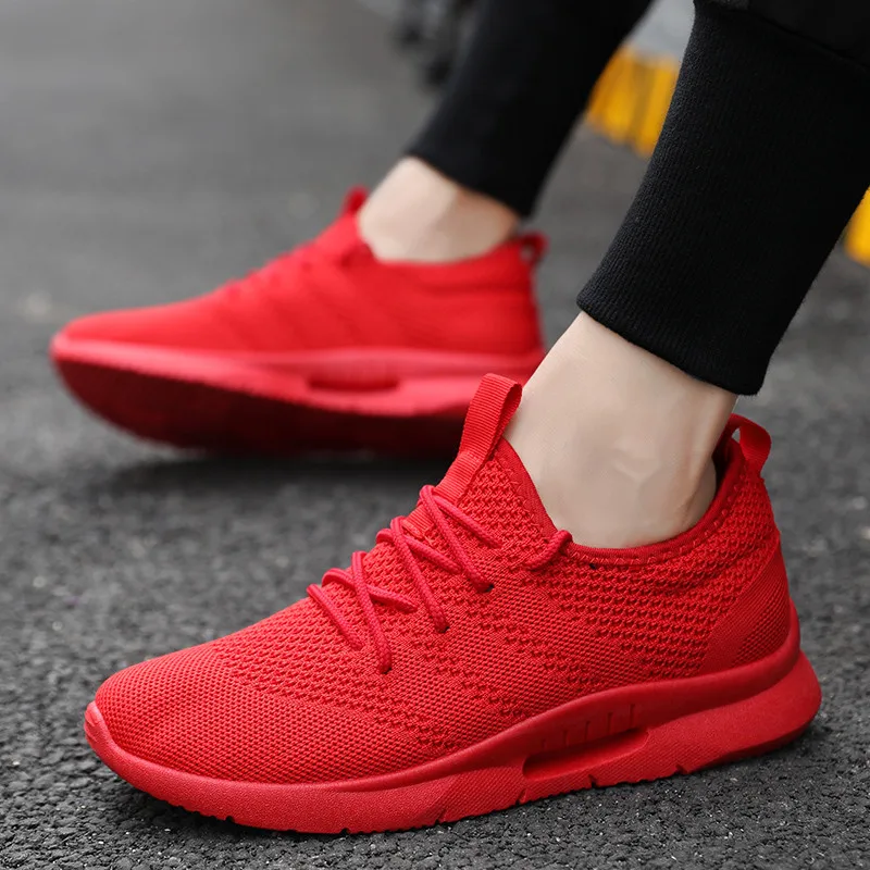 Breathable Summer Men Sneakers Sport Shoes Size 39-45 Light Weight Man Lace-up Casual 5 Colors Black White Red | Обувь