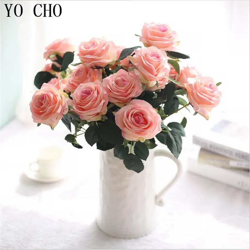 YO CHO Искусственные цветы розы шелковое свадебное украшение искусственные букеты