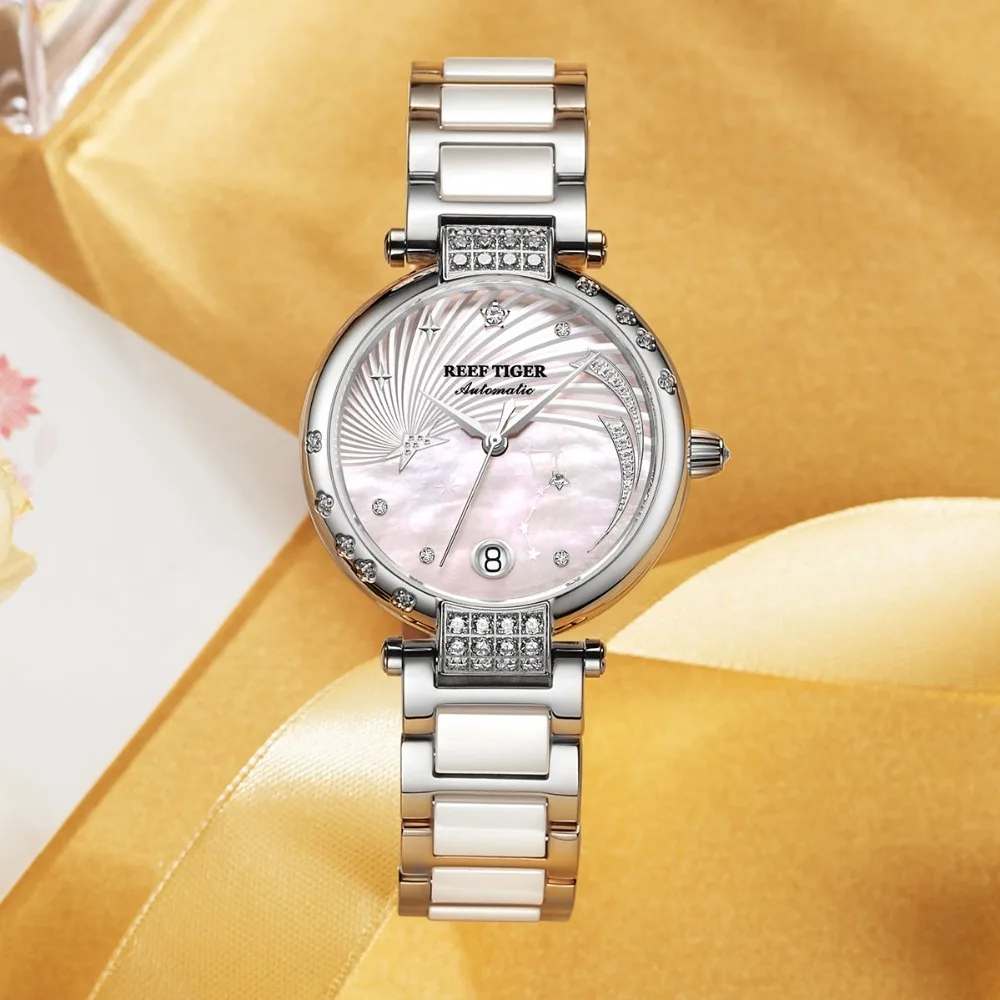 Reef Tiger/RT Роскошные модные автоматические часы Reloj Mujer женские бриллиантовые с