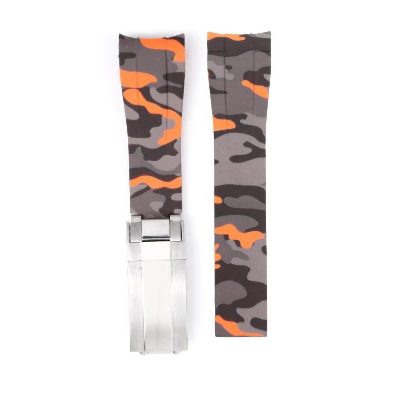 camo orange 20mm Камуфляжный, силиконовый ремешок для мужских часов, аксессуары для подводных лодок, водонепроницаемый 20 мм резиновый ремешок для часов с пряжкой, diver oyster - Цвет ремешка: camo orange 20mm