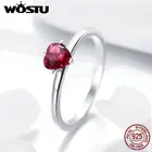 Женское кольцо WOSTU, из серебра 925 пробы с красным сердечком и фианитом
