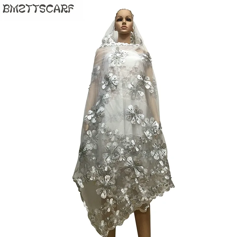 Новая африканская Женская шаль samll цветок дизайн вышивка большой шарф из тюли с