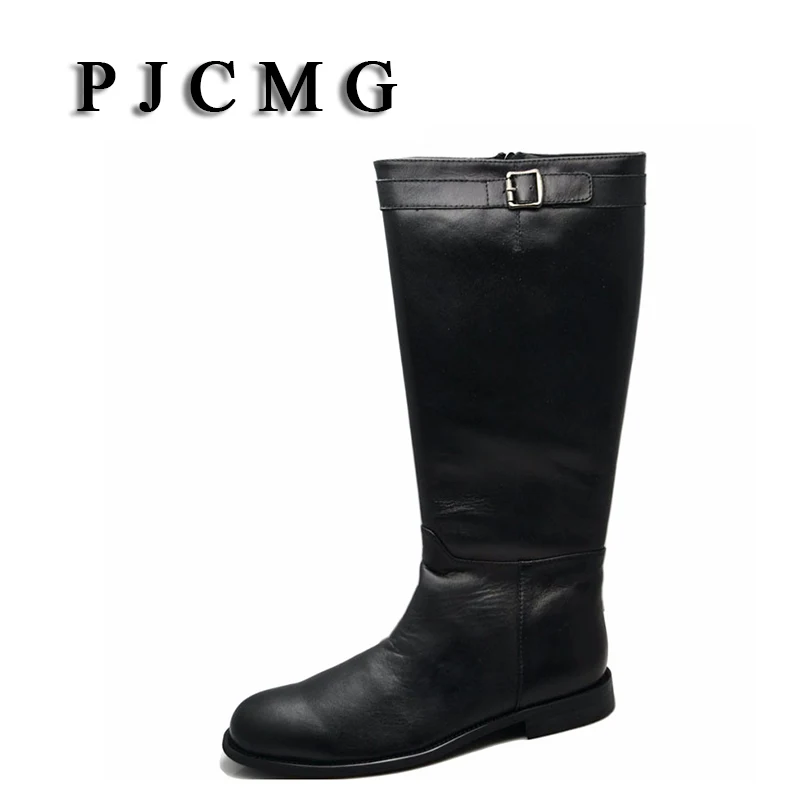 PJCMG новые зимние мужские высокие зимние винтажные ковбойские ботинки из натуральной кожи мужские черные мотоциклетные зимние ботинки для мужчин