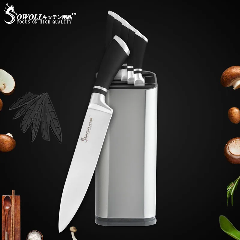 7 Pcs Knives Set Набор кухонных ножей Sowoll, 6 шт., хорошее качество, экономичный набор ножей из нержавеющей стали, нож для нарезки хлеба, нож для фруктов Santoku - Цвет: 7 Pcs Knives Set