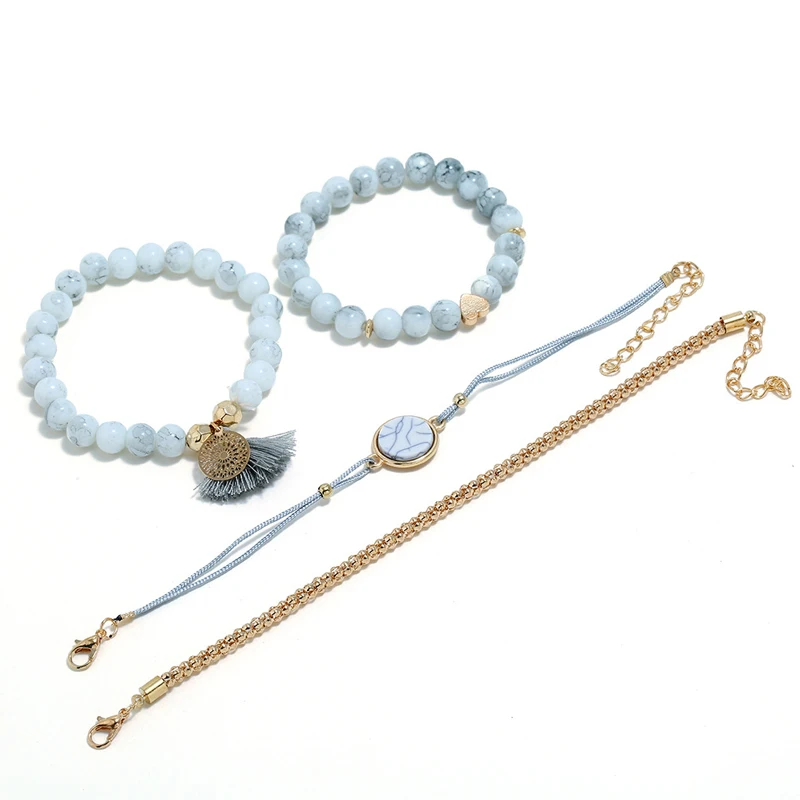 A Cpop Boho золотые бусины Многослойные очаровательыне браслеты для женщин Кристалл бисер кисточка браслет Набор браслетов Свадебные украшения Аксессуары - Окраска металла: A