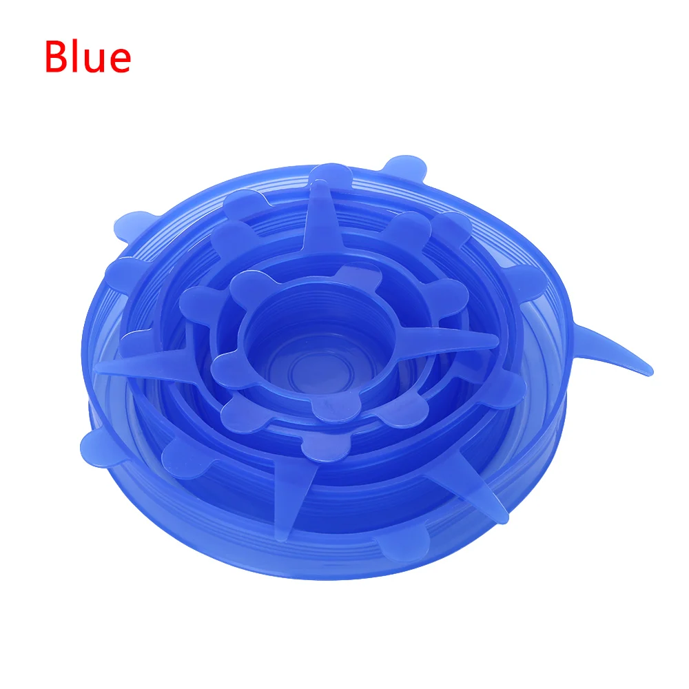 blue 6 шт./компл. универсальная Силиконовая Вакуумная Крышка-чаша Пан Пособия по кулинарии кастрюлю крышкой-кремния стрейч крышка Кухня Пан крышкой разлива фиксаторы уход за кожей лица маска Крышка - Цвет: blue