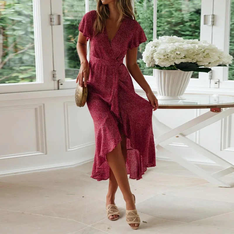 Boho пляжное платье с цветочным принтом женские летние платья шифоновые длинные