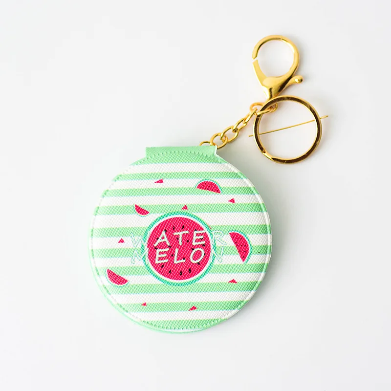 1 шт. модная Корейская версия милый мультфильм Fruite 8*8 PU зеркало круглое зеркало для макияжа с брелок набор стол - Цвет: 3