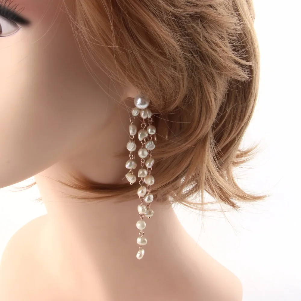 Серьги Подвески ручной работы из пресноводного жемчуга длинные серьги с