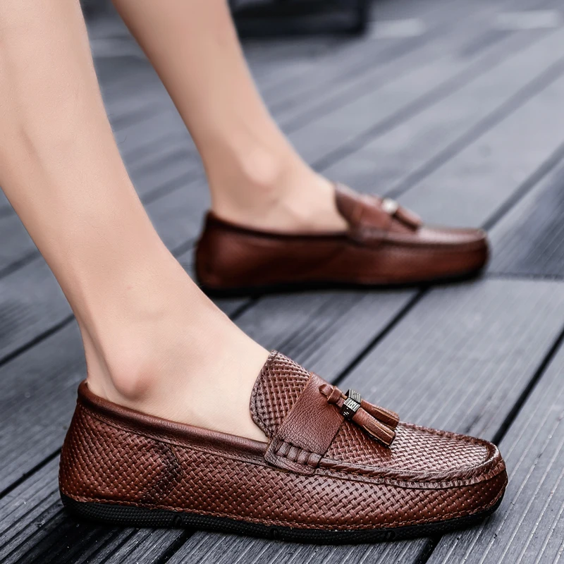 

2019 new style fashion men's shoes casual genuine leather loafers male nice slip on shoe man flat driving shoes for men hot sale