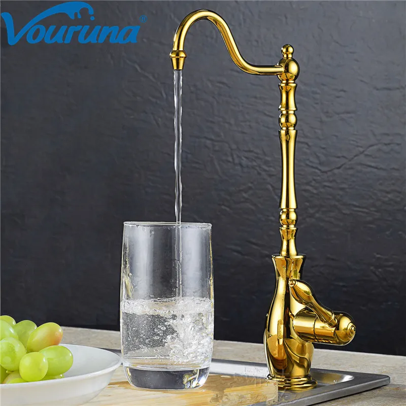 

VOURUNA Luxurious Golden 100% Lead Free Faucet Drinking RO Water Filtration Reverse Osmosis Faucet Tap