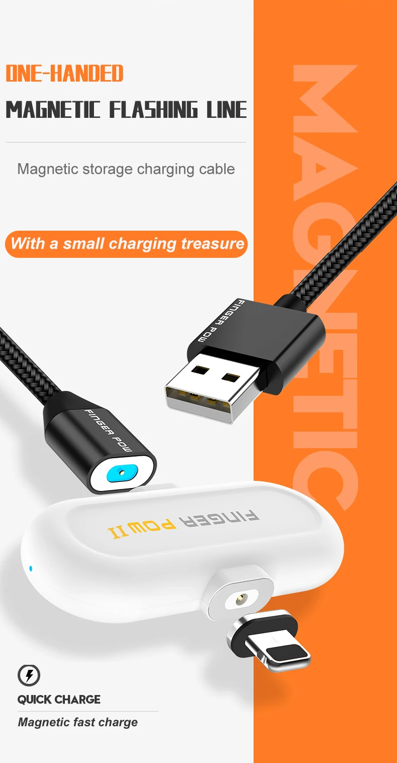 Finger Pow Мини Магнитный внешний аккумулятор для iPhone/Micro USB/type C 1100 мАч Fingerpow Быстрая Зарядка Внешний аккумулятор с магнитным кабелем