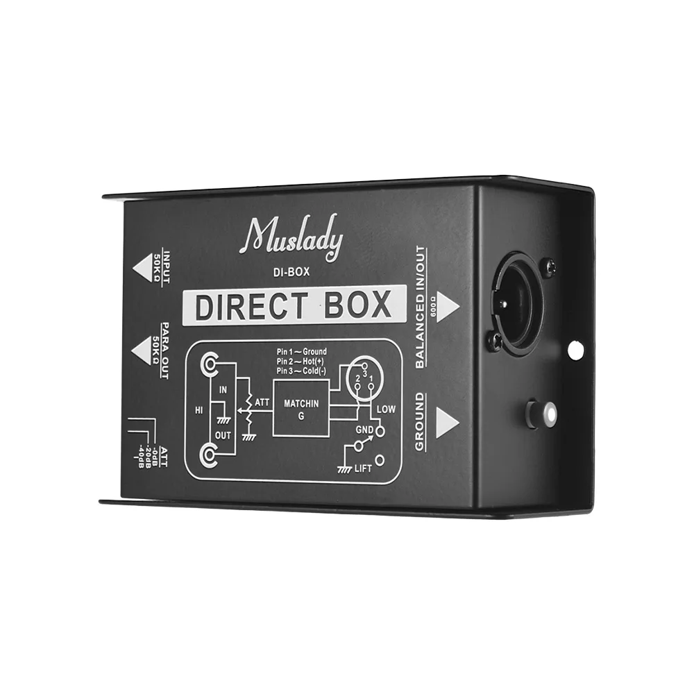 Muslady Профессиональный одноканальный пассивный DI Box прямой впрыск аудио коробка