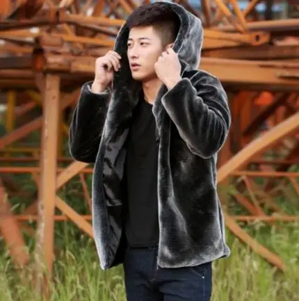 

M-6XL! Big size winter men's coats 2018 Winter man imitation fur coat and hat mink short style long sleeve casual leather coat