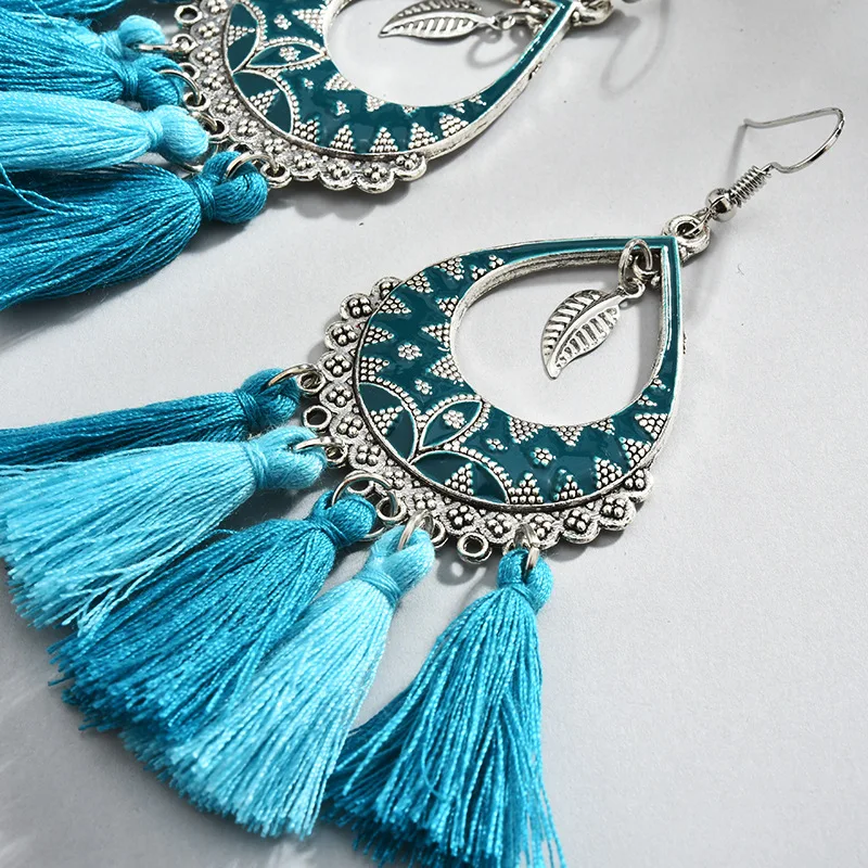 Женские винтажные длинные хлопковые кольца с подвеской в виде листьев серьги