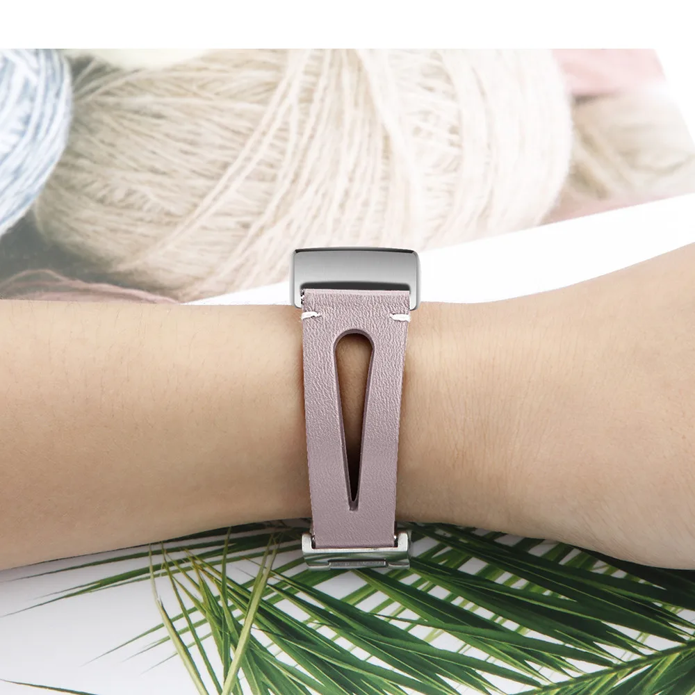 Новая кожа + нержавеющая сталь Замена кожаный браслет ремешок для Fitbit Charge 3