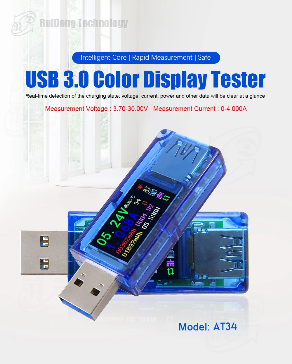 AT34 USB 3,0 тестер напряжения тока ЖК-дисплей USB зарядное устройство Тестер измеритель мощности мобильный детектор батареи Скидка 40