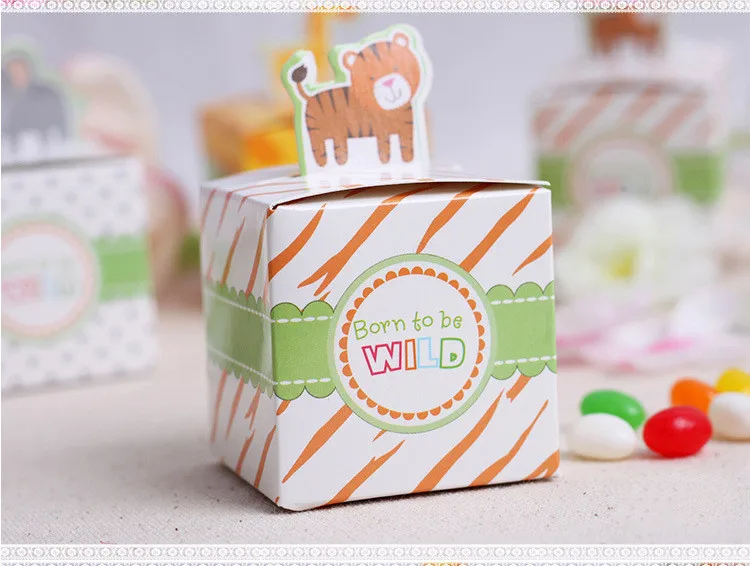Tiger 12 шт./лот Рожденный быть дикие джунгли Животные Baby Shower пользу Коробки пользу коробка конфет вечерние Baby Shower украшения вечерние сувениры - Цвет: Tiger
