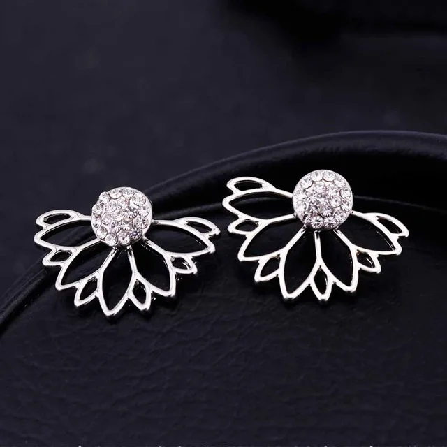 Silver Vienkim новые серьги-гвоздики в виде цветка с кристаллами лотоса для женщин, модные ювелирные изделия, двухсторонние Позолоченные посеребренные серьги - Окраска металла: Silver