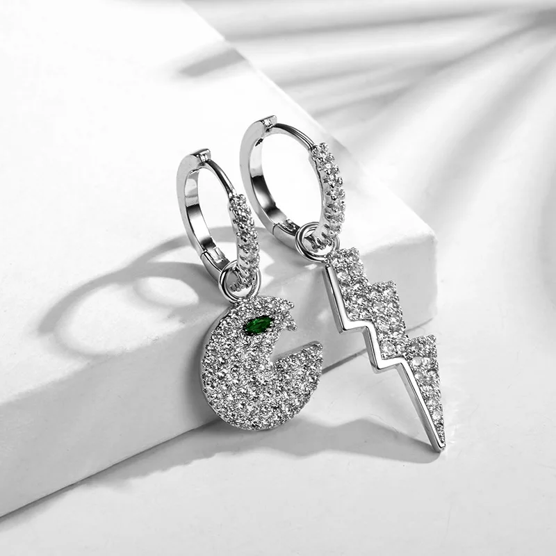 AAA + модные Асимметричные Серебристые серьги кольца с микрозакрепкой из фианита