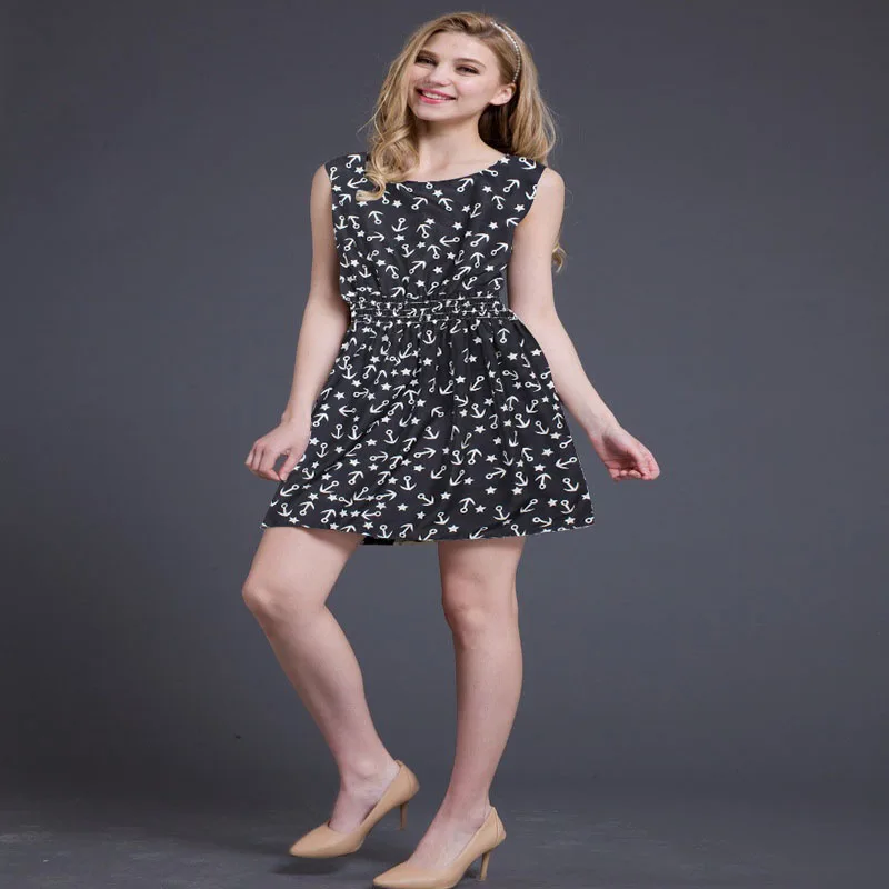 2016 Европа и Америка Весна Повседневное Для женщин платье без рукавов с круглым