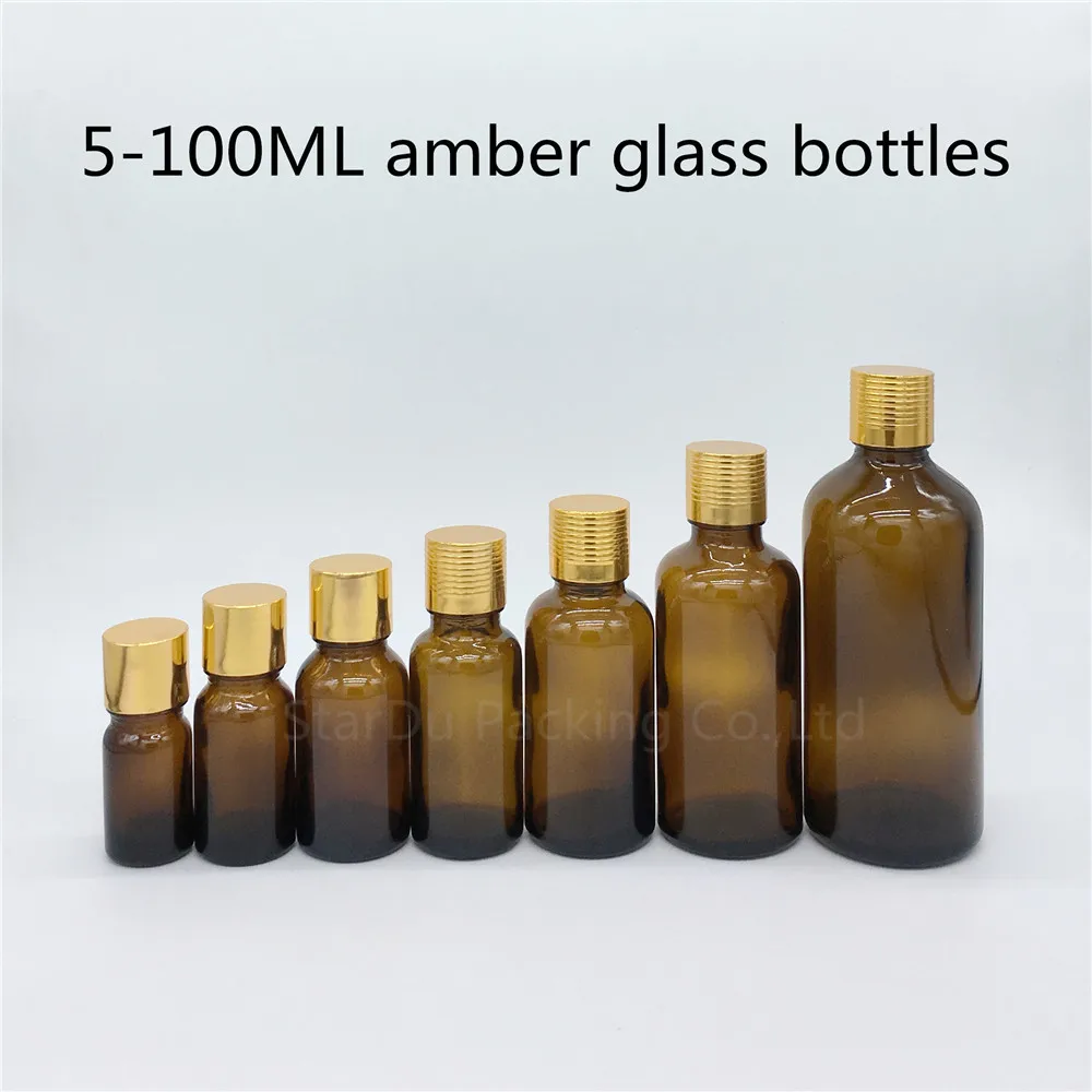 

5ml 10ml 15ml 20ml amber Glass Bottle Vials Essential Oil Bottle with gold screw cap, 30ML 50ml 100ml Perfume bottles 100pcs