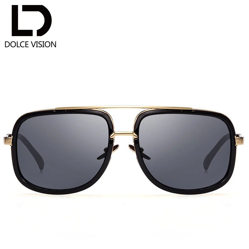 Мужские солнцезащитные очки в золотистой оправе с металлическим стеклом высокое