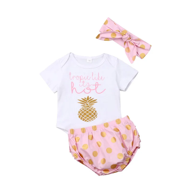 3 предмета Одежда для новорожденных девочек топы с принтом ананаса боди Короткие