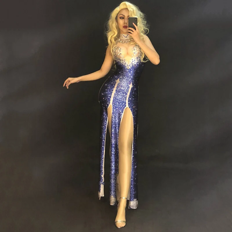 Джазовый сценический костюм сексуальный Стразы платье для ночного клуба Женская