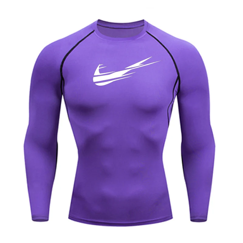 purple Полный мужской спортивный костюм, мужской спортивный костюм MMA, тактические брюки, футболка, колготки, мужской Рашгард, комплект зимнего компрессионного термобелья - Цвет: purple