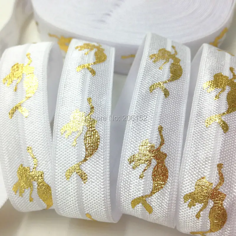 Золото Фольга с принтом русалочка враг 5/8 &quotРусалка белые со складками на голову