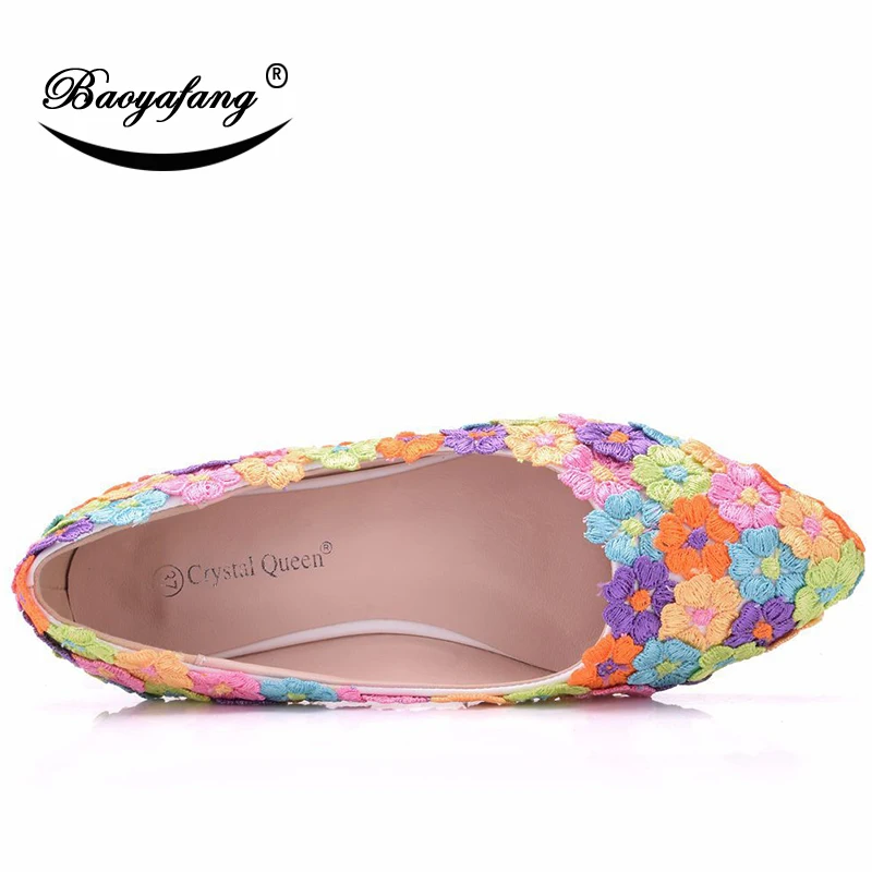 Bao Ya Fang Women's Bride's color wedding shoes Bridesmaid Dresses Flat-soled Shoes Fashion lace shoes Sweet Banquet Shoes