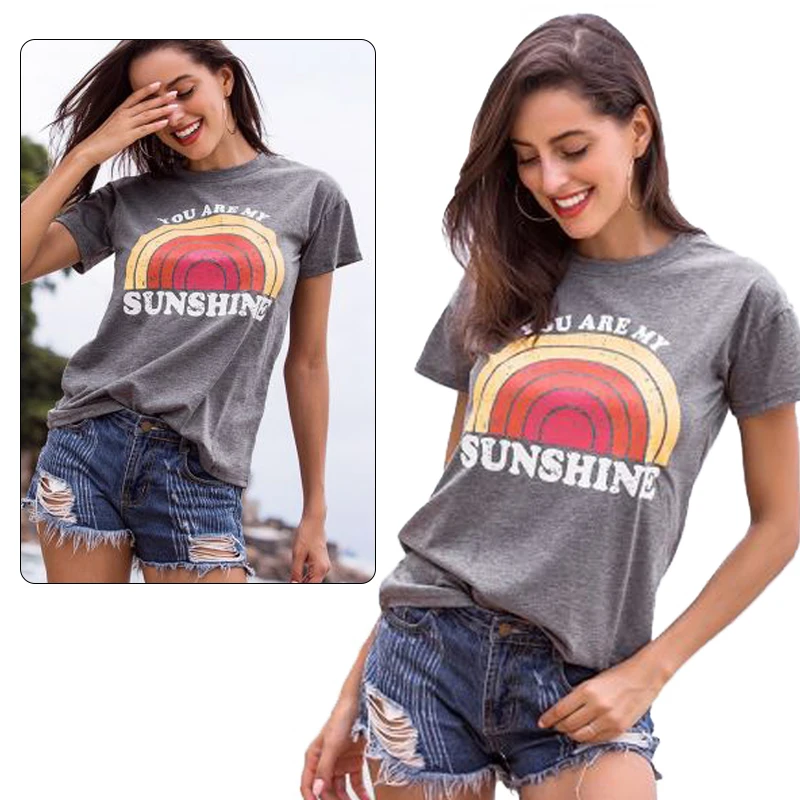 Женская футболка с надписью YOU ARE MY SUNSHINE летняя большого размера из полиэстера