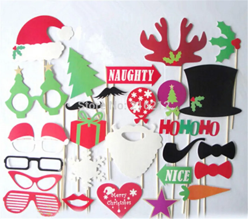 

Fashion Hot 27 pcs/lot DIY Christmas Photo Booth Props Hat Mustache On A Stick Birthday Party Fun Favor