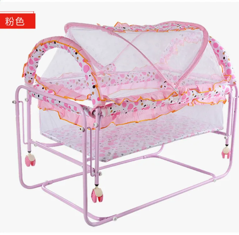 pink Детская кроватка для новорожденных, железная кровать с роликом, съемная Колыбель, легкая многофункциональная кроватка - Цвет: pink
