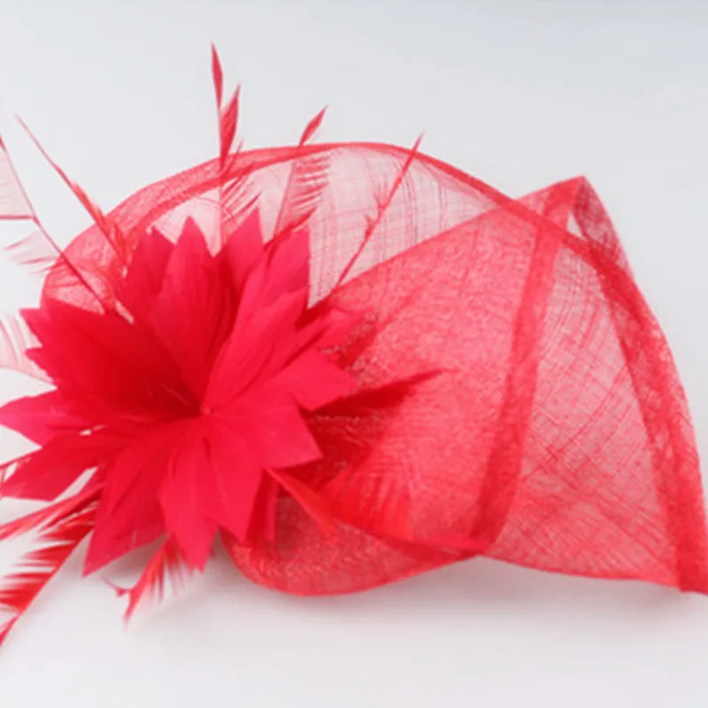 

Fascinator Hats Feather Flower with Big Sinamay Cover Hair Accessories for Wedding Bridal Headwear Cocktail Hat 21 Colors Select