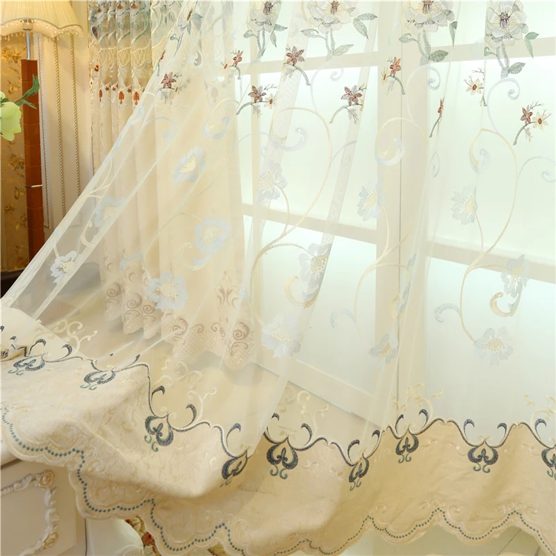 Бежевые европейские роскошные шторы с вышивкой для гостиной высококлассные