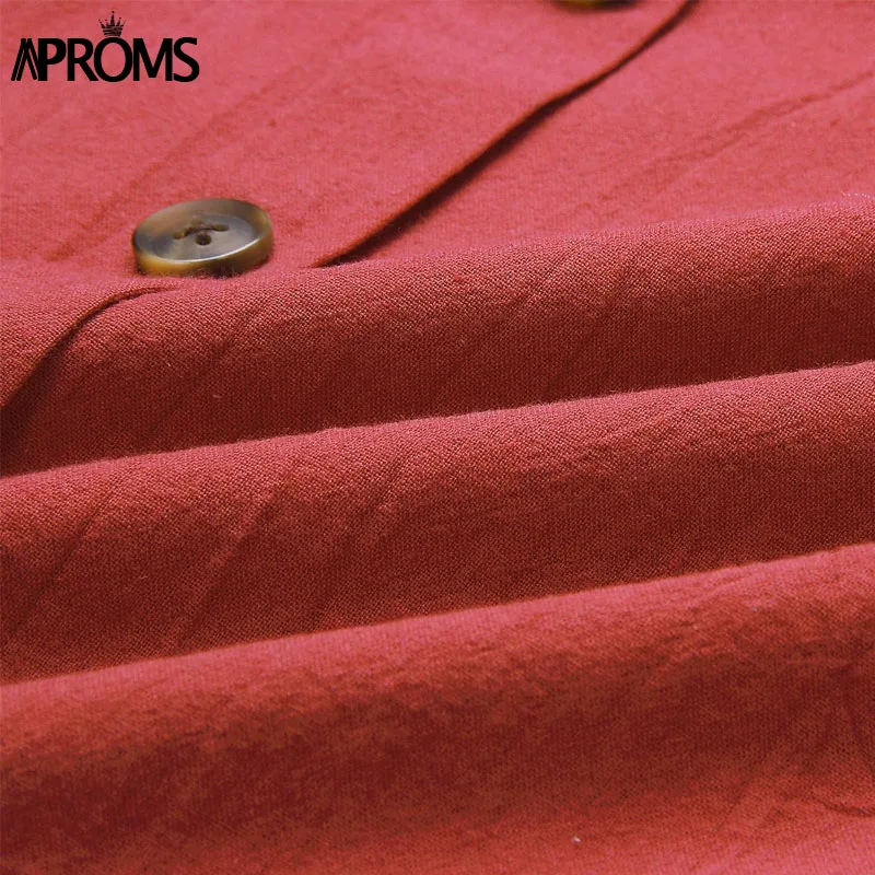 Aproms, одноцветное, цветное, с высокой талией, летнее платье, женское, повседневное, v-образный вырез, пуговицы, длина до колена, платье, Vestidos, женские, с карманами, сарафаны
