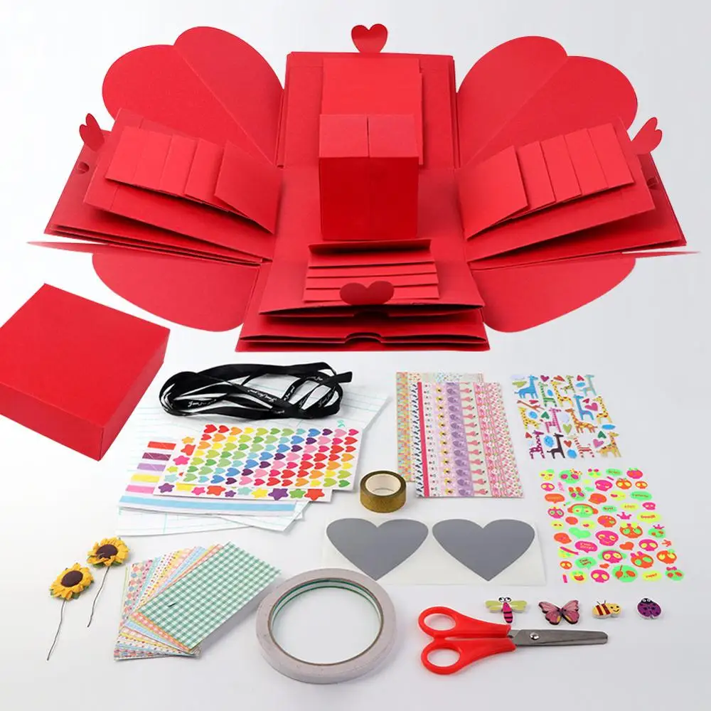 Box with accessory OurWarm DIY любовь взрыв коробка красный сюрприз Подарочная коробка взрыв День рождения Юбилей День святого Валентина подарки скрапбук фотоальбом - Цвет: Box with accessory