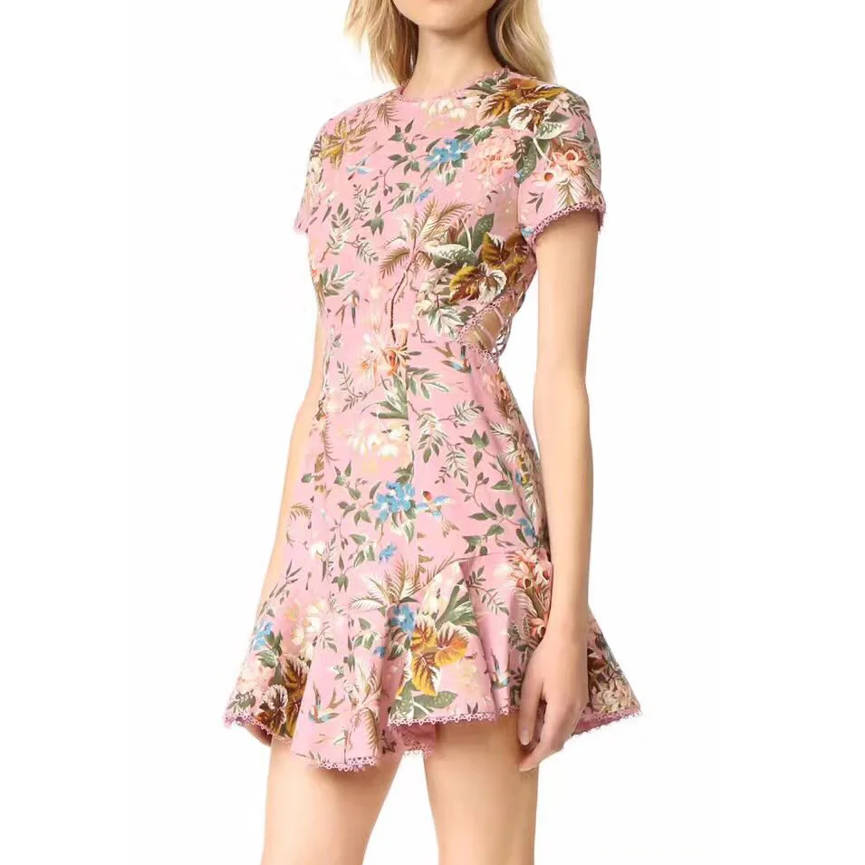 Летнее Платье Женщины 2017 Новый Цветочный Полым из Кружева Бинты Вернуться Тонкий