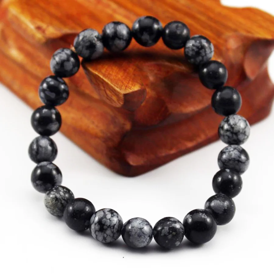 Snowflake Obsidian Чакра браслет из бисера для мужчин 8 мм натуральный камень Лава Рок тигровый глаз черный ониксовый матовый бусины из лечебных камней стрейч Шарм Йога женщин ювелирные изделия - Окраска металла: Snowflake Obsidian