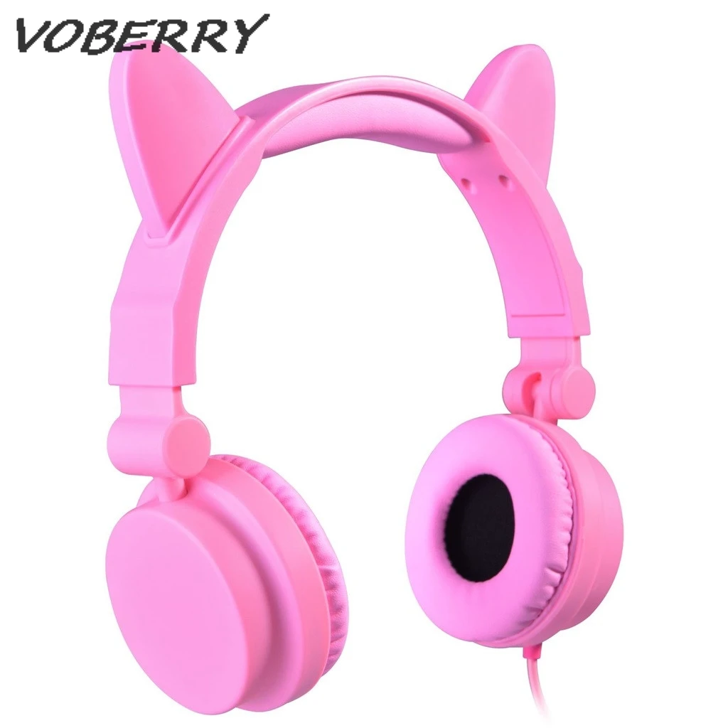 Складные наушники VOBERRY для кошек, светодиодный, с музыкальными огнями, спортивные, для девочек, детские, стерео, для ПК, компьютера, мобильного телефона