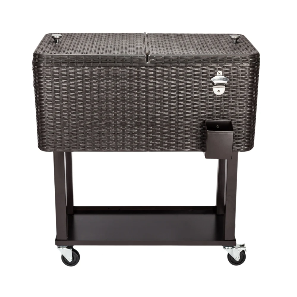Cart Ice Beer Beverage Chest Wheel Portable Trolley Rattan S