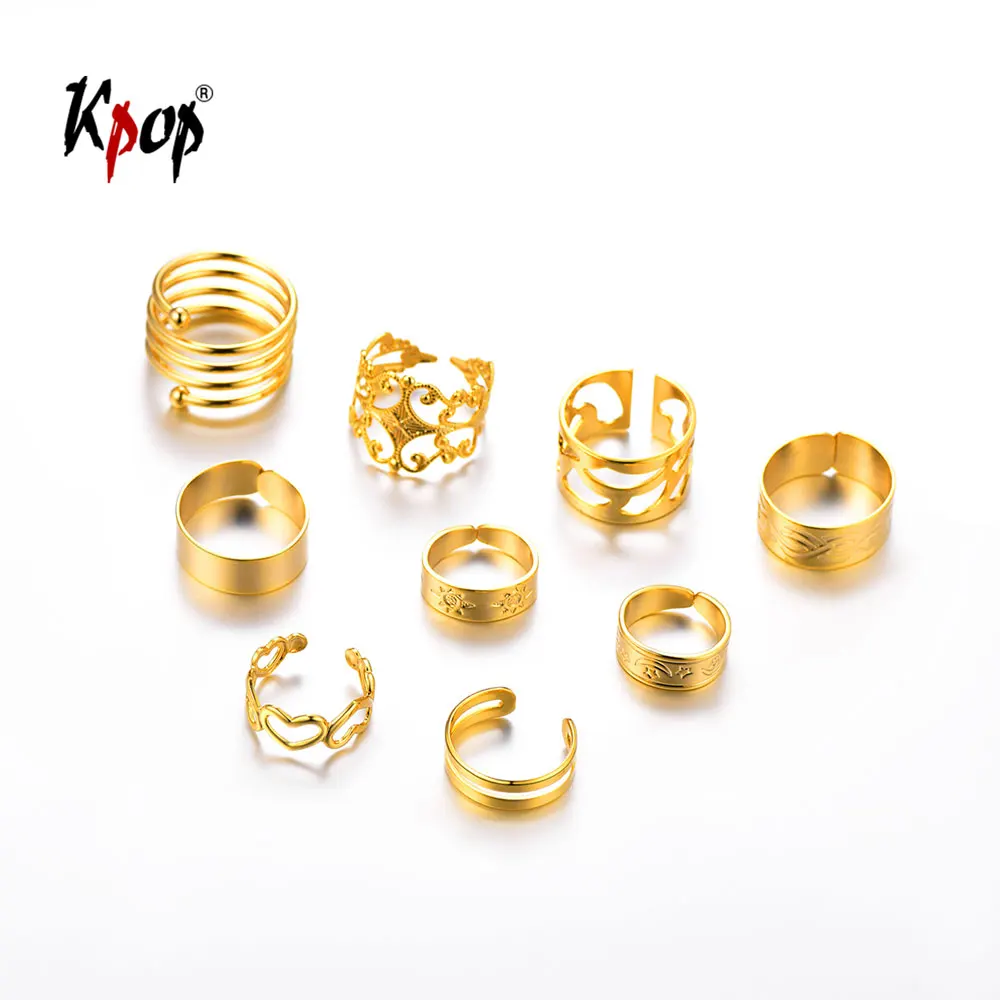 

Kpop Gold Stacking Ring Set Wedding Engagement Jewelry 9 Statement Midi Knuckle Ring Set Valentines Gifts for Women R3679