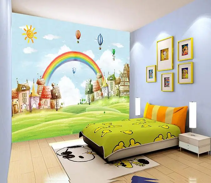 

[Self-Adhesive] 3D Rainbow Sun Hot Air Balloon Town 17 Wall Paper mural Wall Print Decal Wall Murals