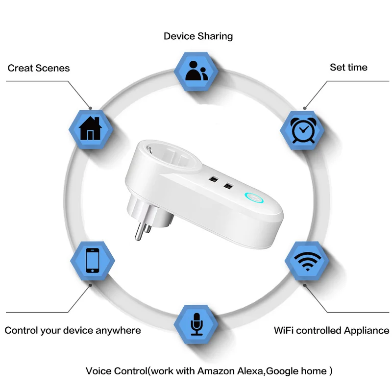 удлинитель розетки Wi Fi Smart Plug с двумя портами usb Синхронизация розетка