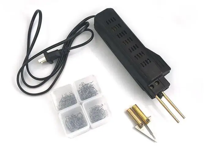 Without box US 220V Машина для ремонта бампера автомобиля, пластиковые сварочные машины, инструмент для ремонта сварки, горячие степлеры, паяльник+ 200 шт скобы с европейской вилкой - Цвет: Without box US 220V