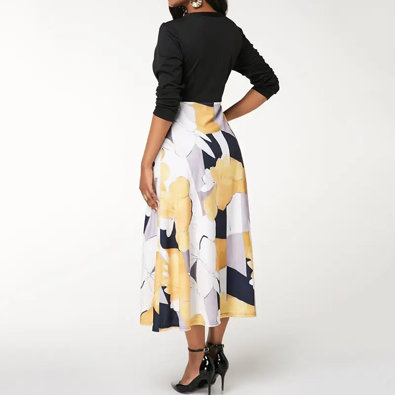 Женское платье элегантные вечерние размера плюс длинный рукав принт пэтчворк